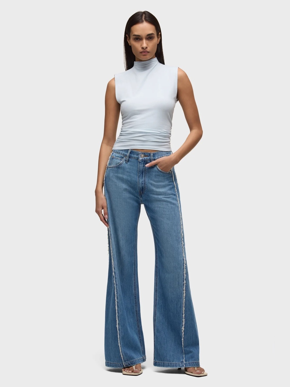 Hudson Jodie Loose Fit Wide Leg Denim Jean With Frayed Seams Unravel Size 29 8 - Picture 10 of 12